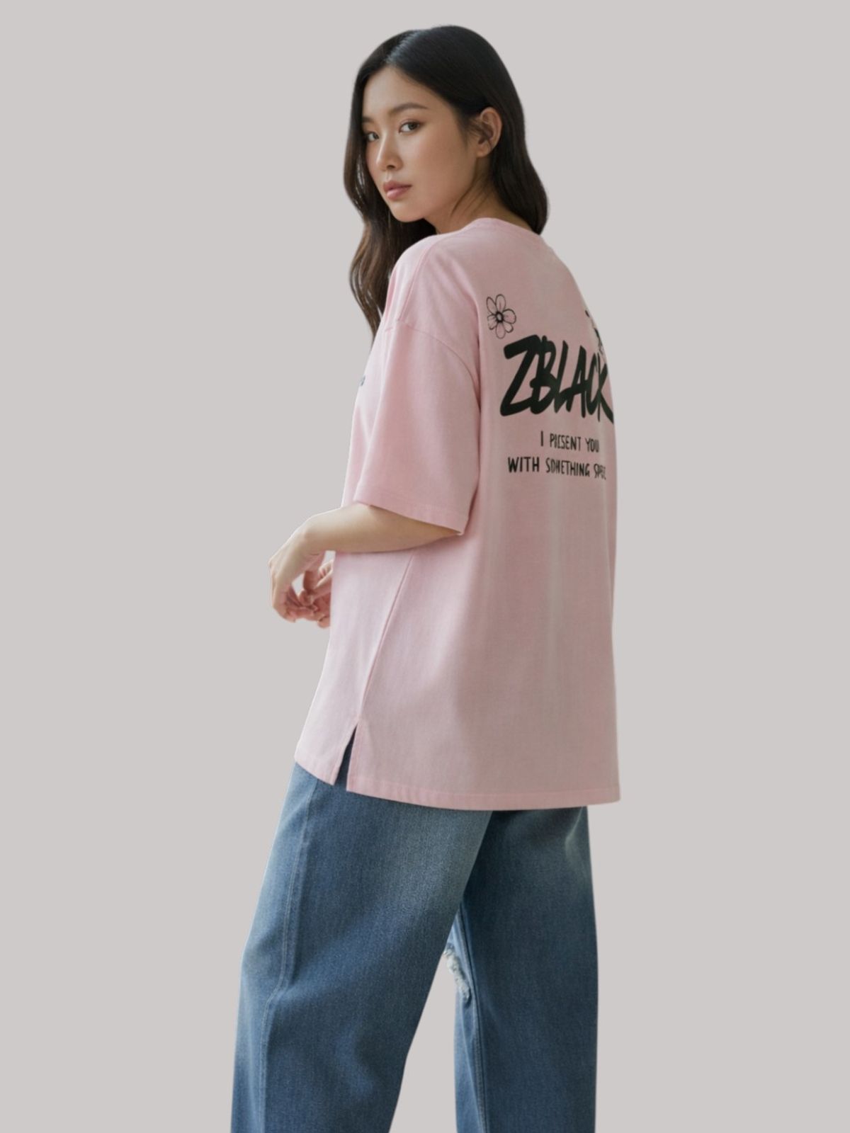 지블랙(ZBLACK) 스프레인 프린트 오버핏 반팔 LIGHT PINK