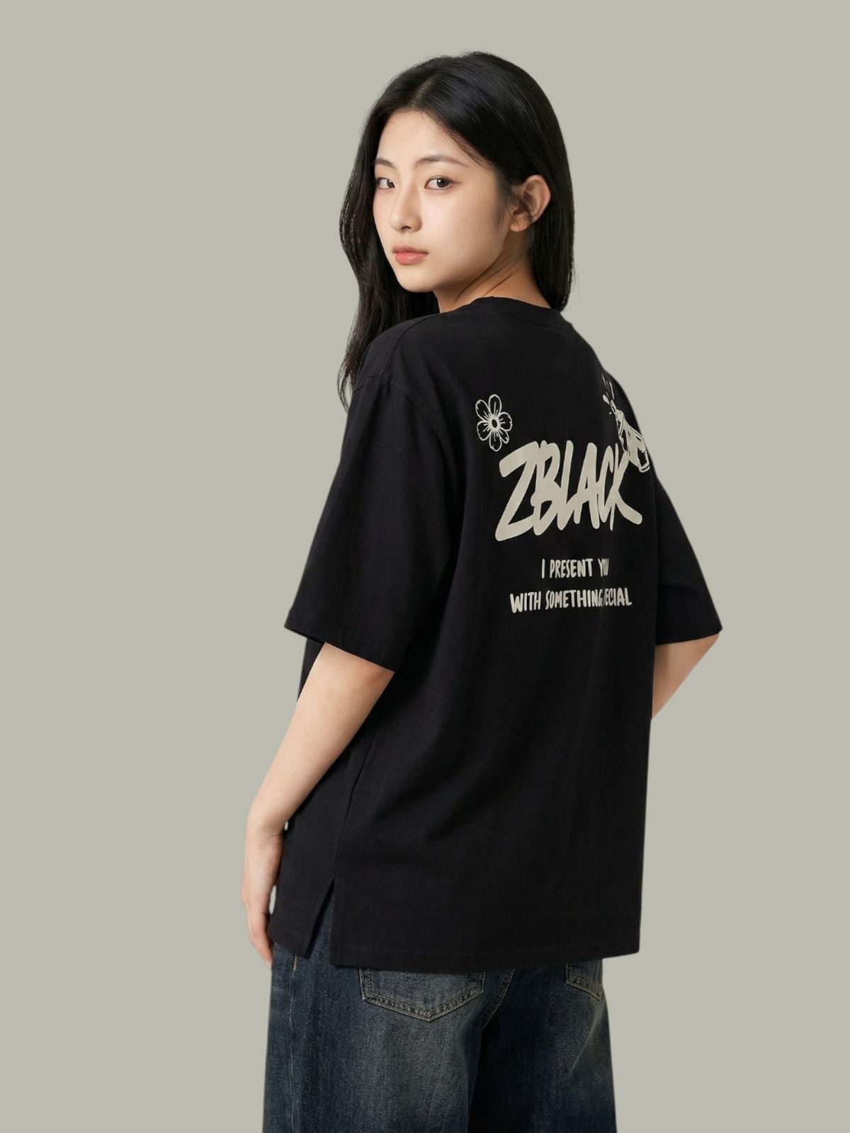 지블랙(ZBLACK) 스프레인 프린트 오버핏 반팔 WHITE