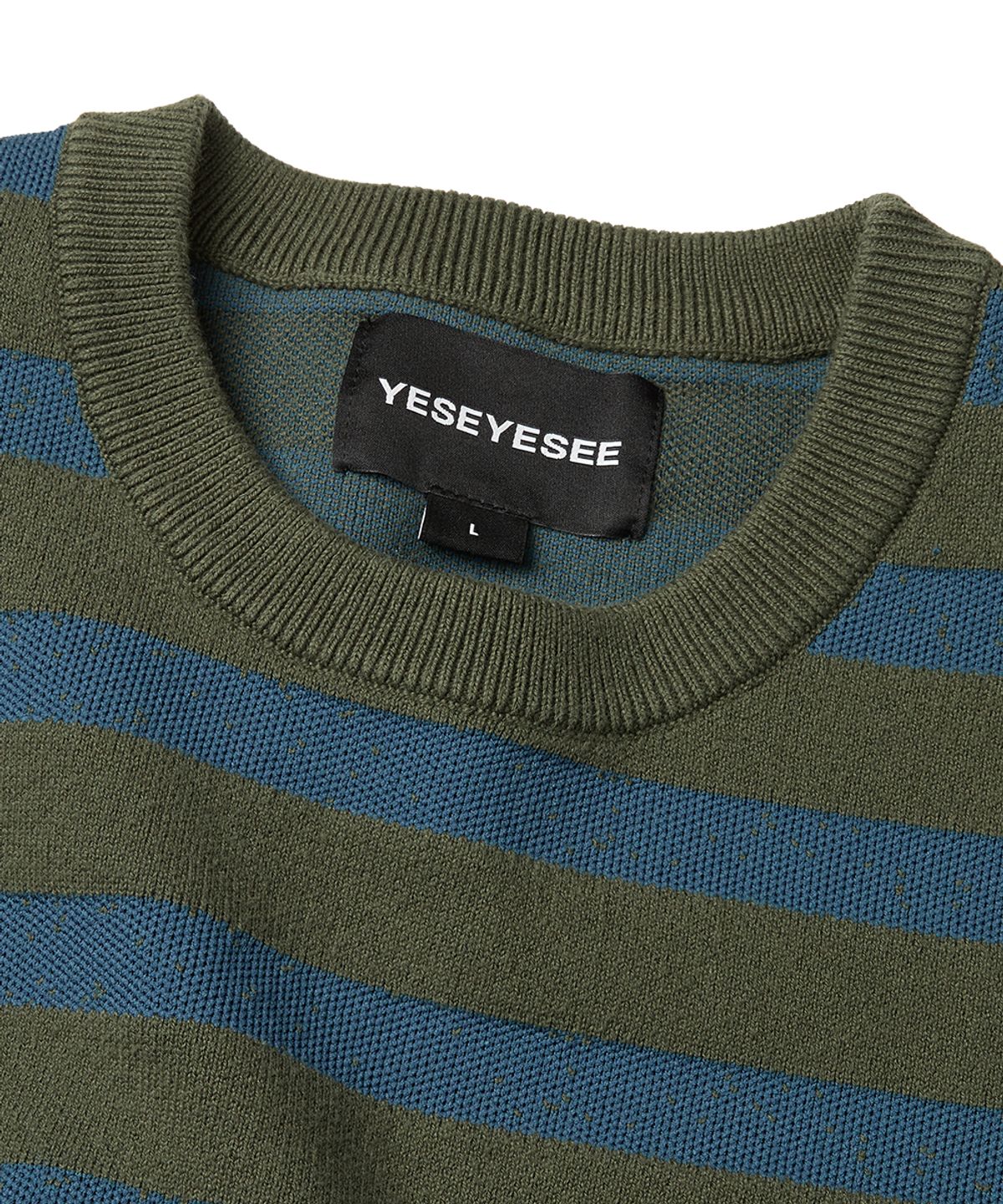 예스아이씨(YESEYESEE) Speckled Stripe Knit Pullover Deep Green