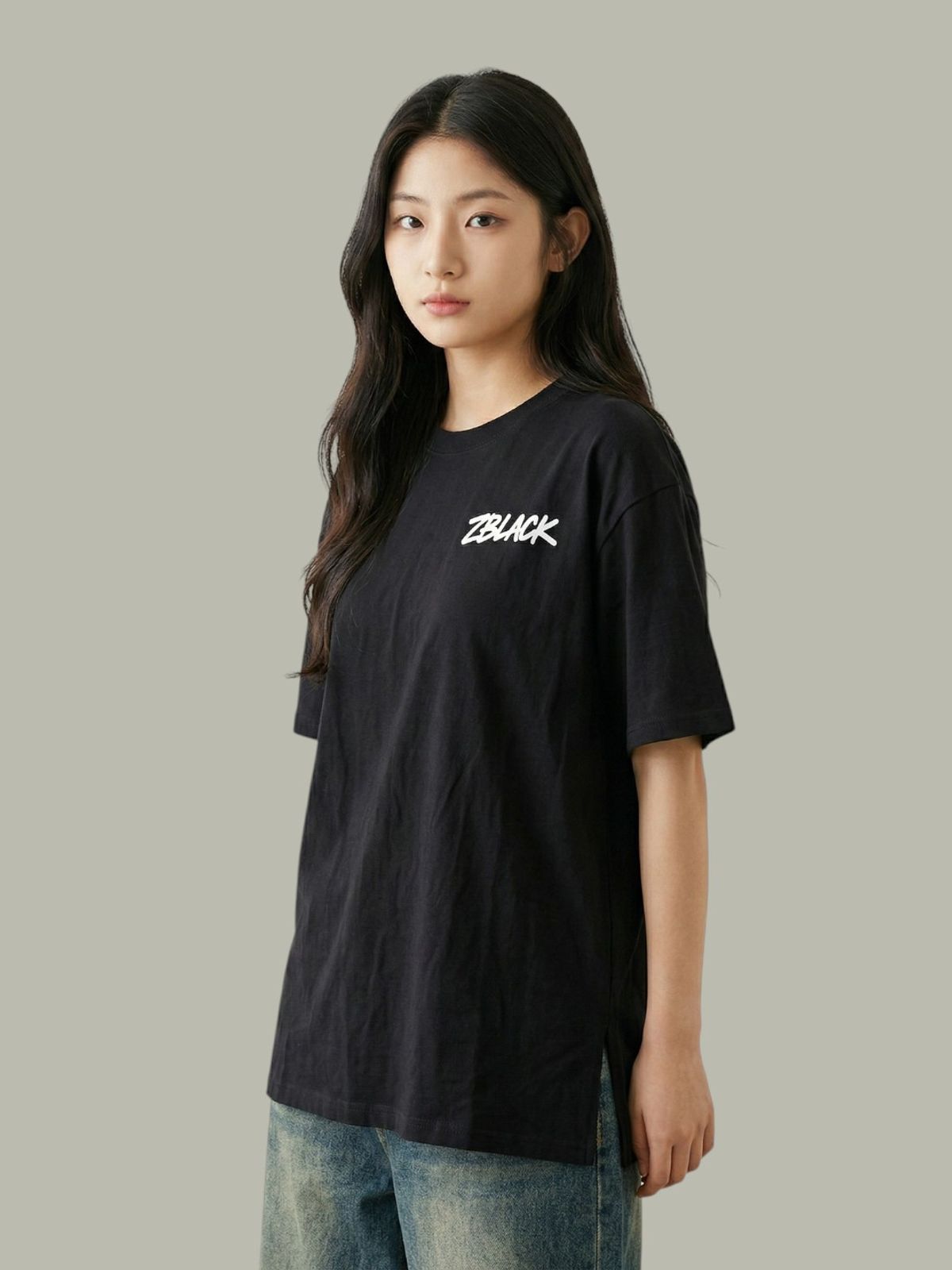 지블랙(ZBLACK) 스프레인 프린트 오버핏 반팔 BLACK