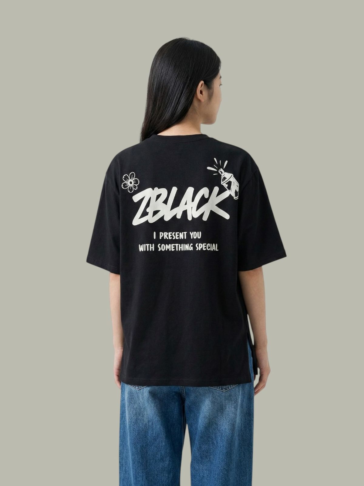 지블랙(ZBLACK) 스프레인 프린트 오버핏 반팔 BLACK