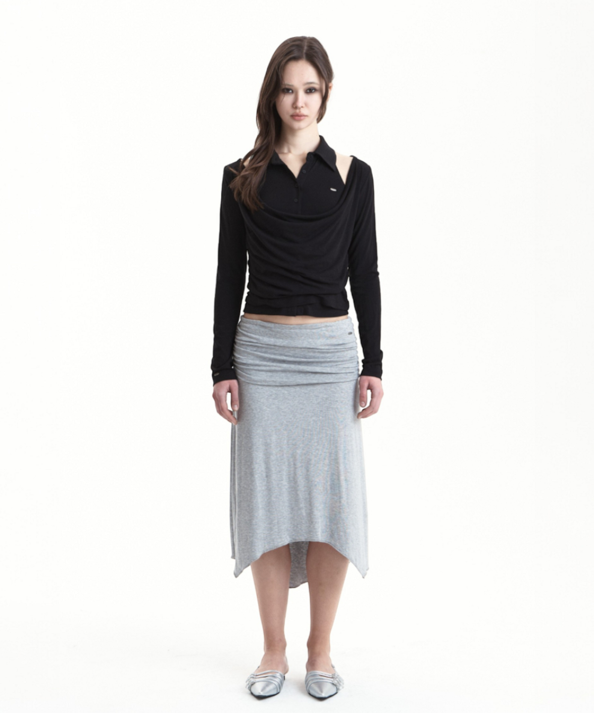 시너진(SYNERJYN) DRAPE LAYERED SET BLACK