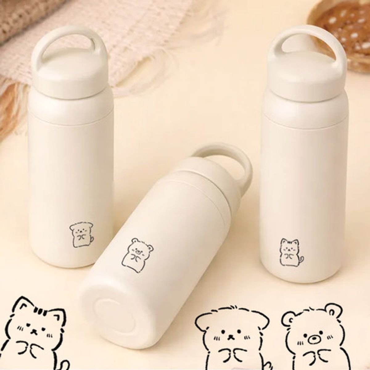 이레케이스앤굿즈(IRECASEGOODS) 몽글 동물 디자인 핸들텀블러 보온 보냉 500ml 휴대용