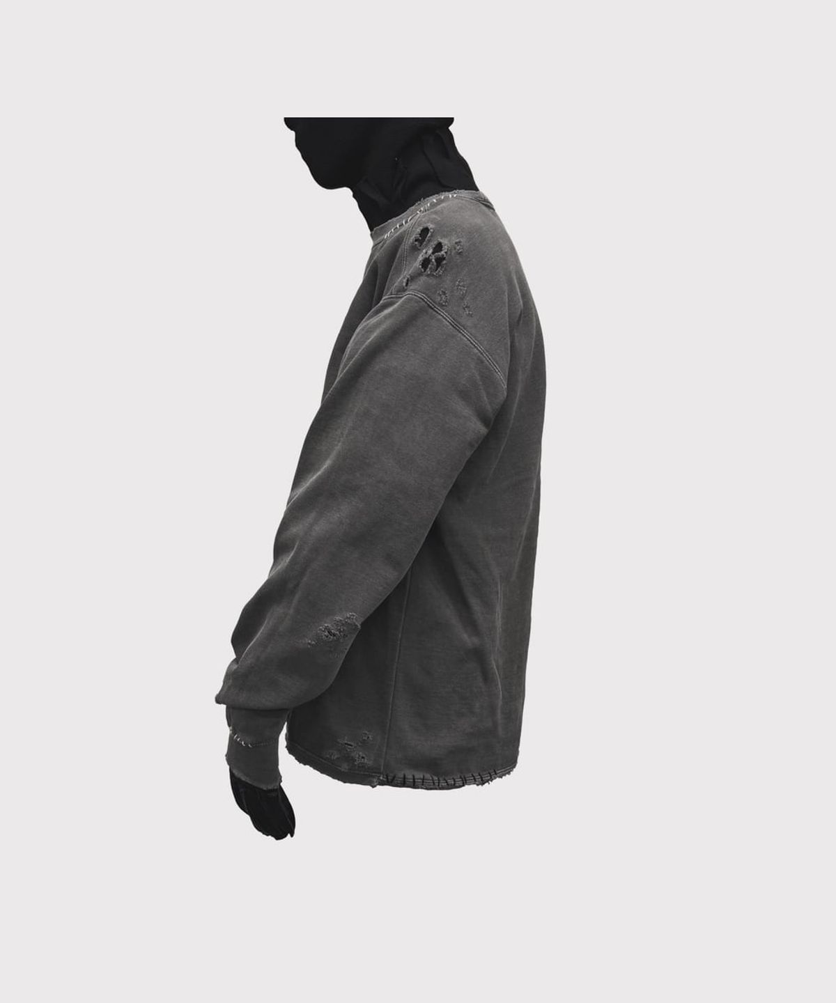 마이너스(MINUS) Inactive Crew Sweat With Repaired - AGED BLACK
