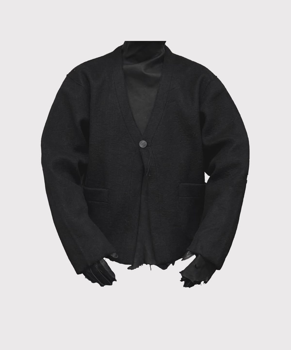 마이너스(MINUS) Cut Off 1B Cardigan(NEEDLE SHAGGY MOHAIR) - BLACK