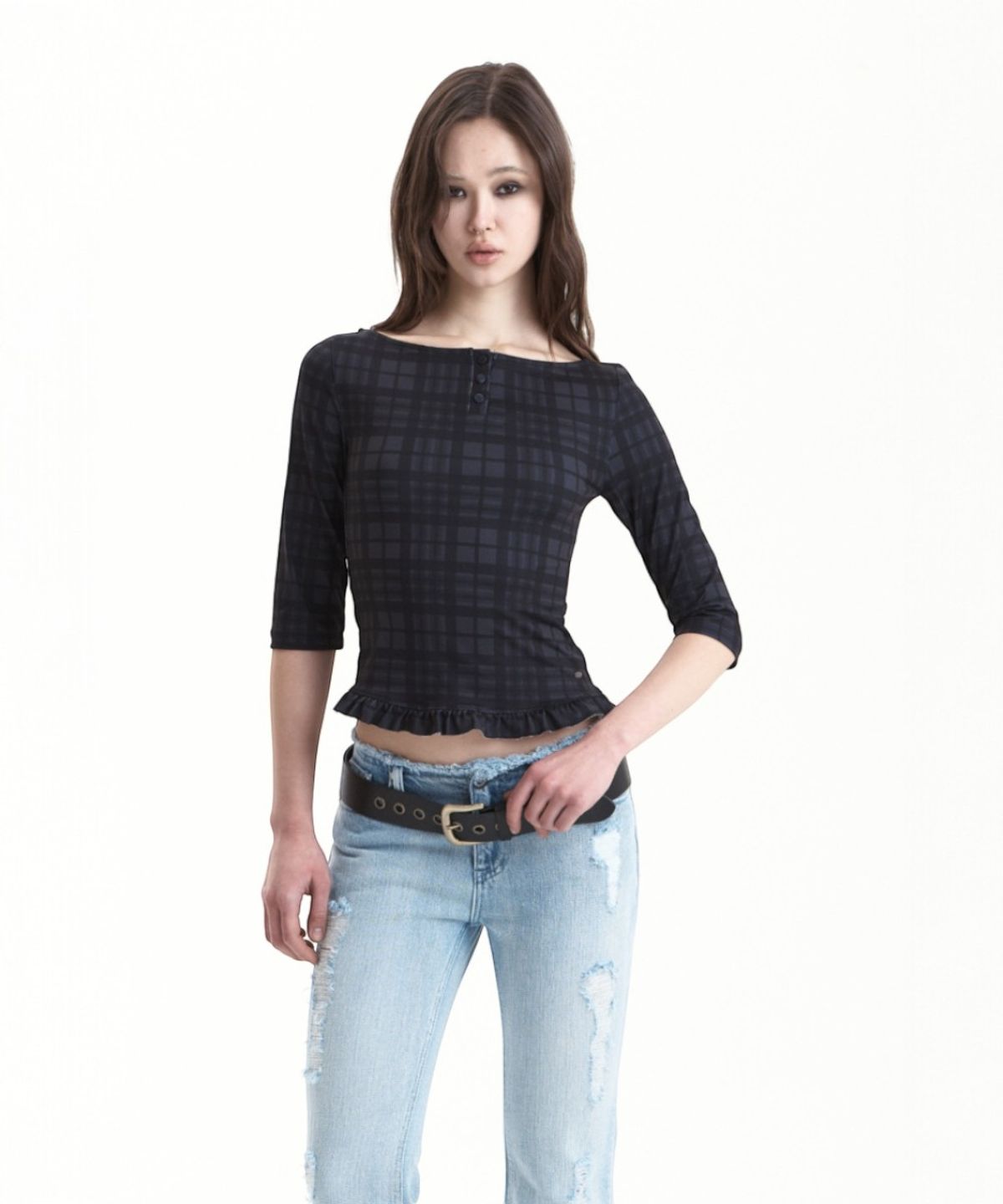 시너진(SYNERJYN) WESTERN BOLD LEATHER BELT BLACK