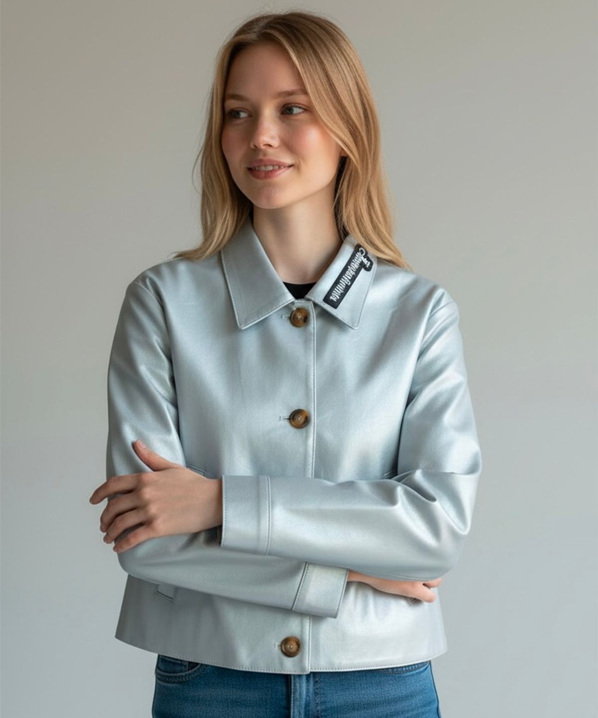 본슬리피(BORN SLIPPY) Signature Zip Collar Leather Jacket (Sky Blue)