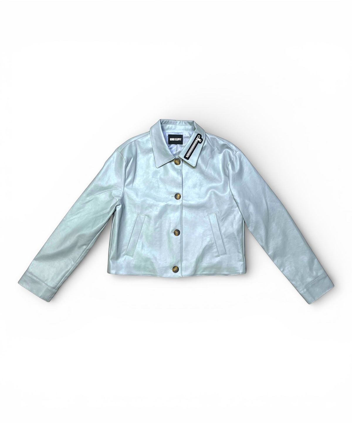 본슬리피(BORN SLIPPY) Signature Zip Collar Leather Jacket (Sky Blue)