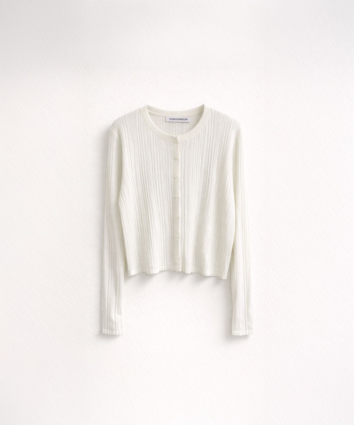 320쇼룸(320SHOWROOM) Linen Blend Ribbed Short Cardigan Ivory
