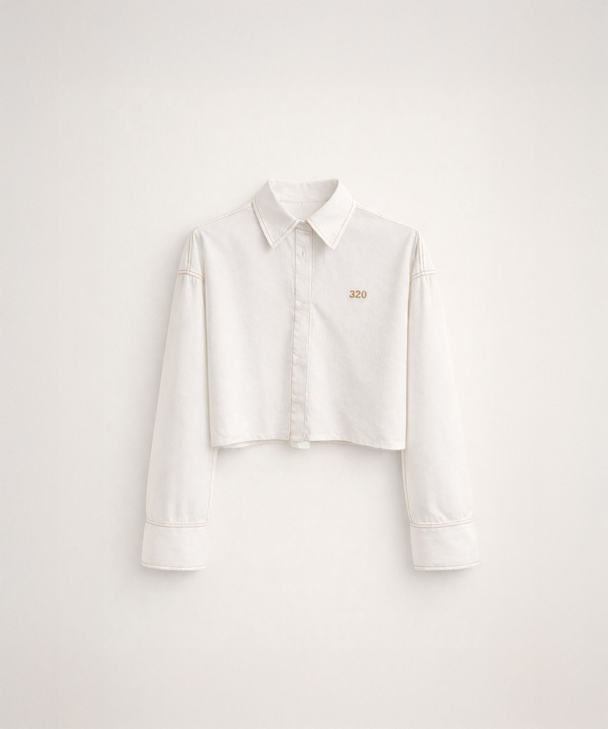 320쇼룸(320SHOWROOM) Contrast Stitch Cut-Off Short White Shirt
