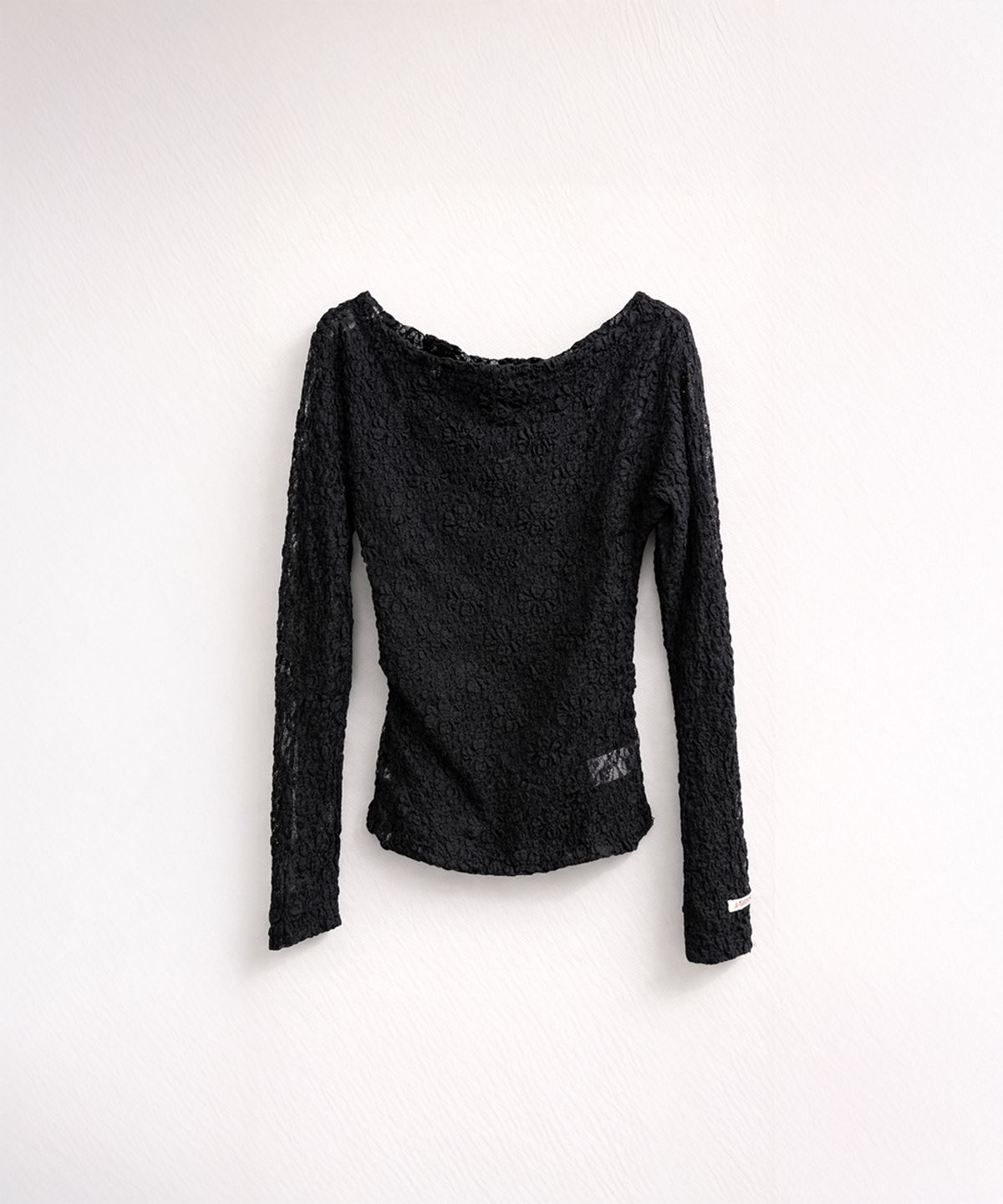 320쇼룸(320SHOWROOM) Sheer Lace Shirred Top Black