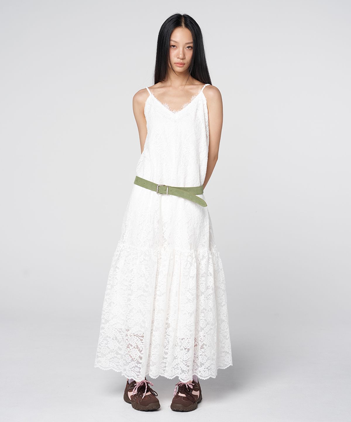 320쇼룸(320SHOWROOM) Sheer Lace Slip Dress White
