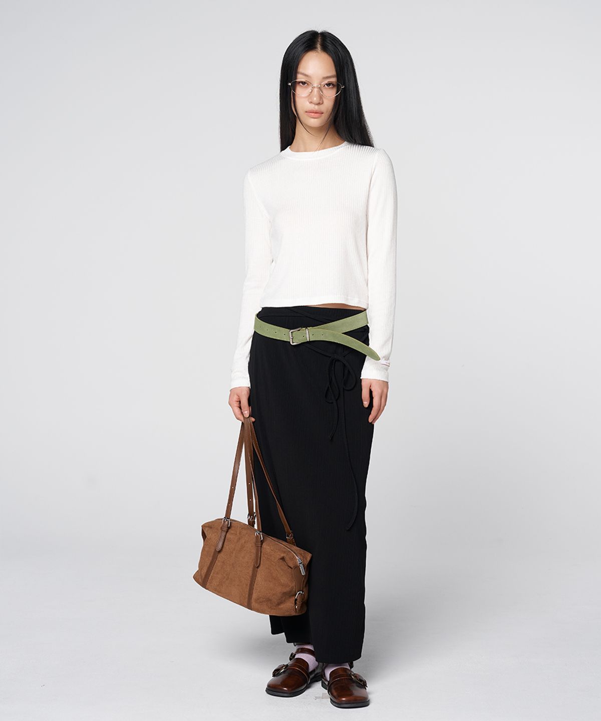320쇼룸(320SHOWROOM) Tencel Wool Blend Soft Ribbed Crop T-Shirt Ivory