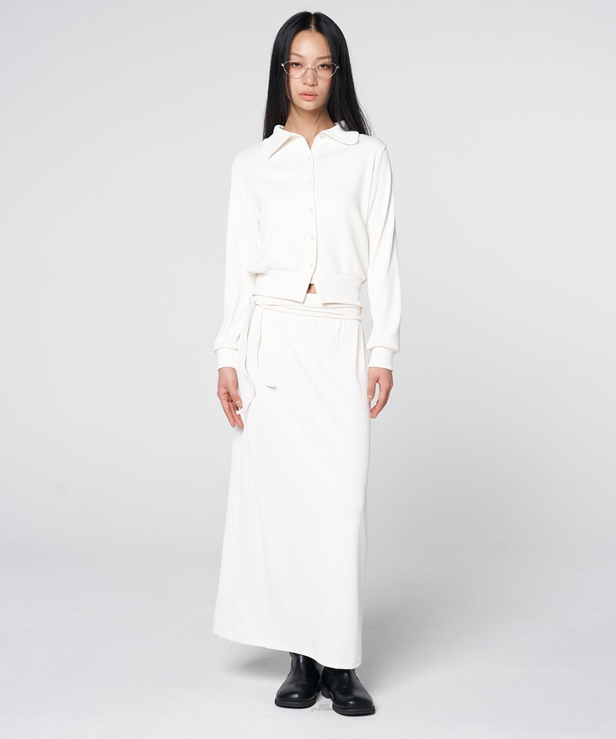 320쇼룸(320SHOWROOM) Belt Detail Long Skirt Ivory