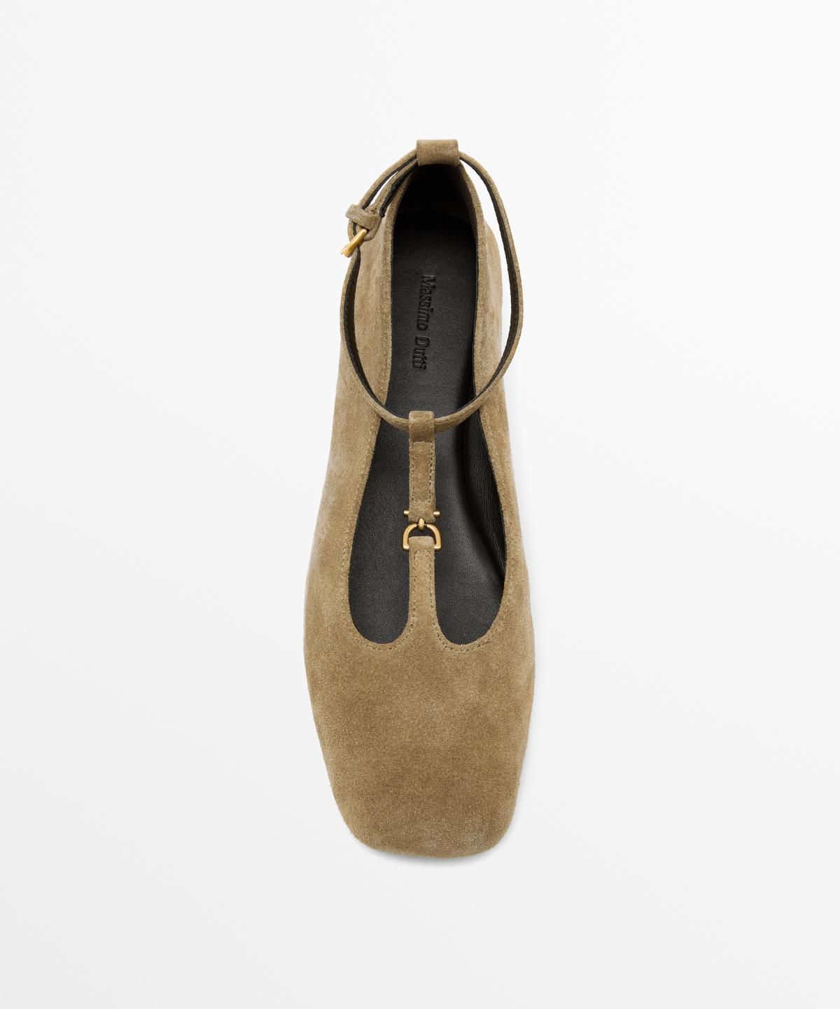 마시모두띠(MASSIMO DUTTI) 스플리트 스웨이드 발등 스트랩 발레리나 슈즈