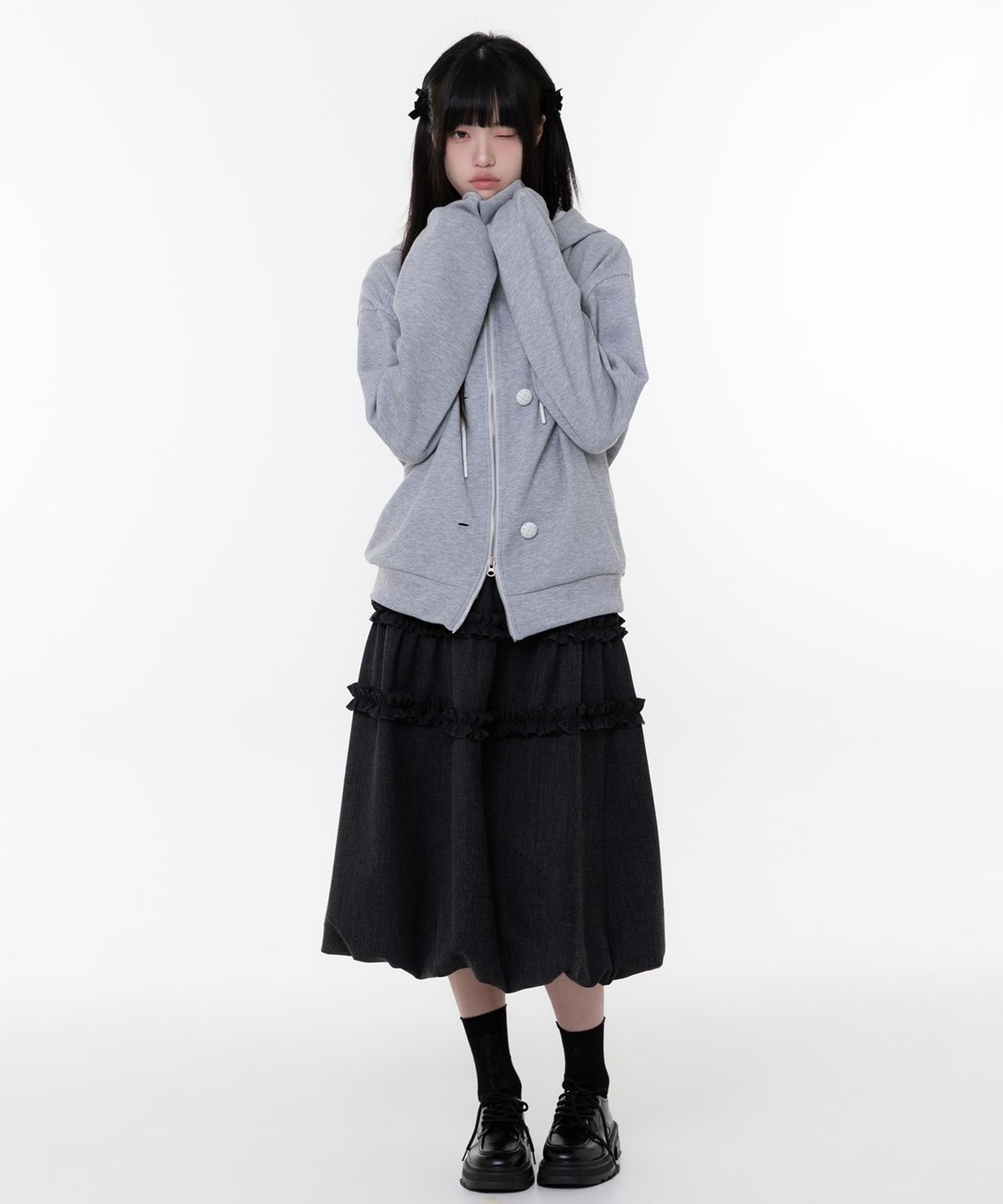 나이엔(NAAIEEN) 펌킨 프릴 스커트