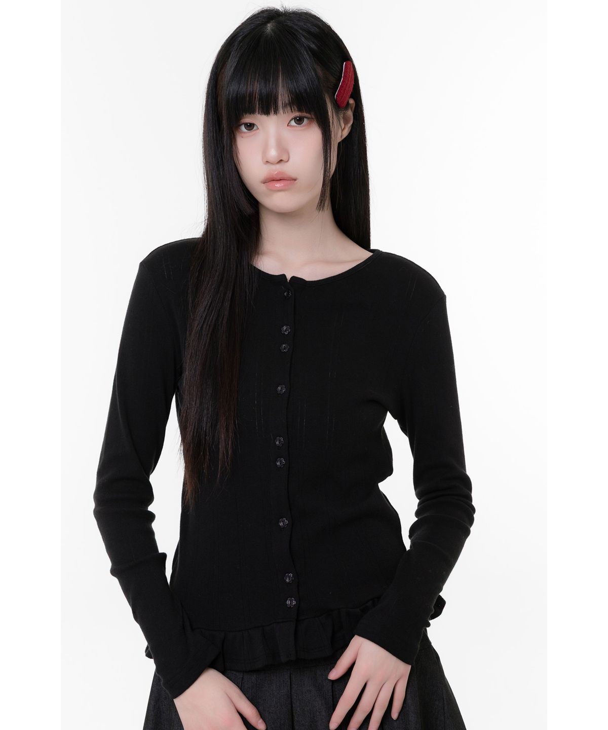 나이엔(NAAIEEN) 펀칭 프릴 가디건