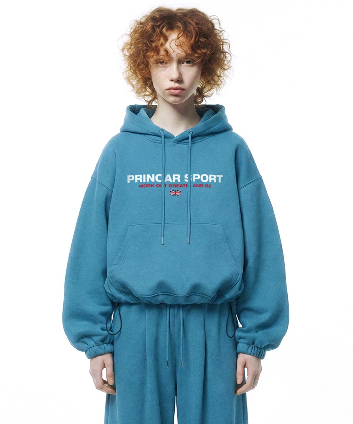 프리노어(PRINOAR) 스포츠 스트링 오버핏 후드 - 피콕그린