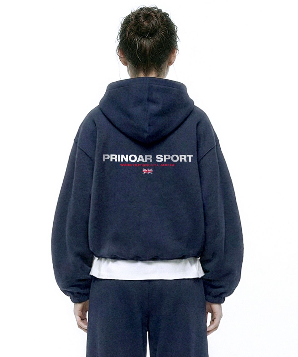 프리노어(PRINOAR) [기모선택] 스포츠 스트링 오버핏 투웨이 후드 집업 - 네이비