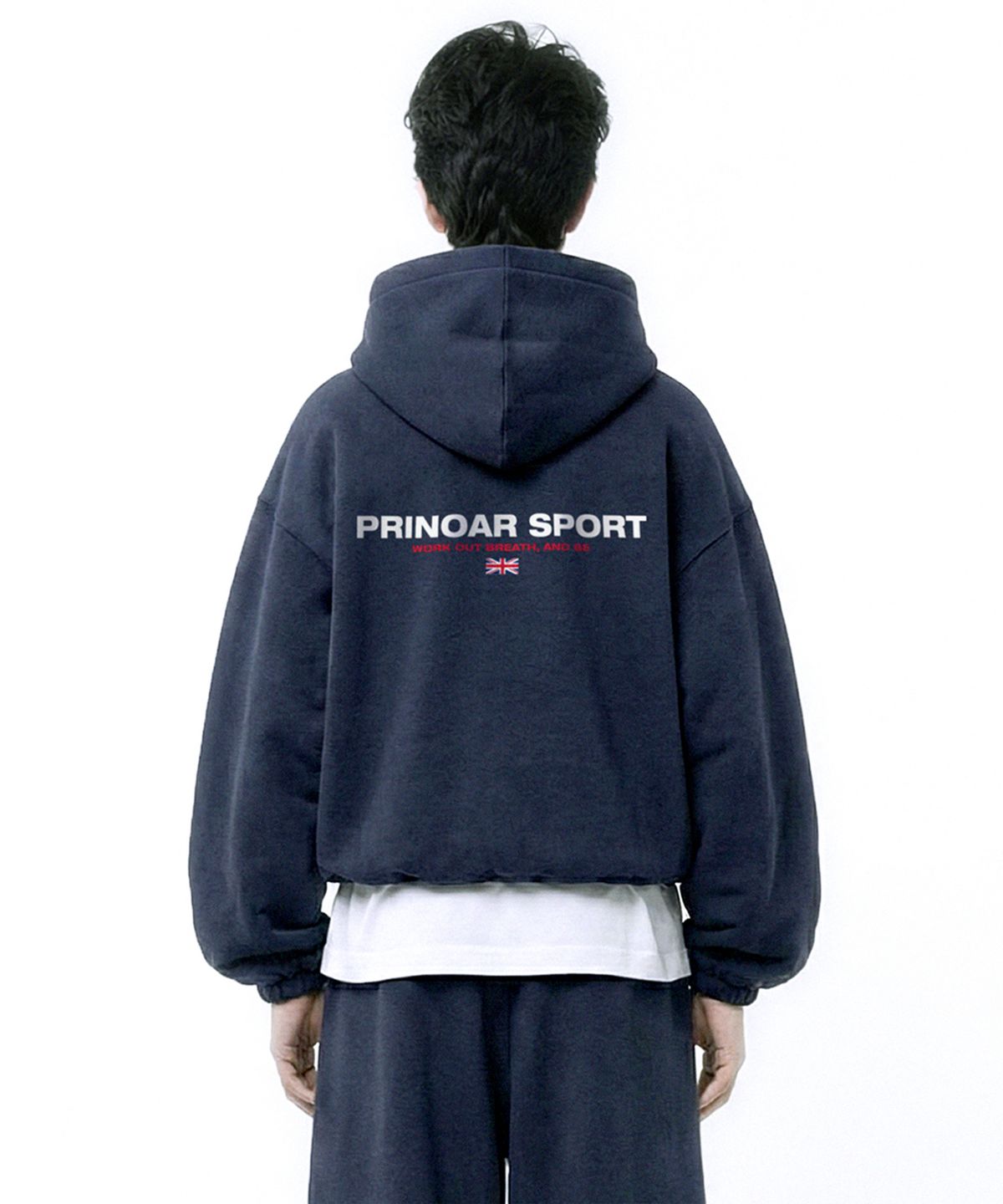 프리노어(PRINOAR) [기모선택] 스포츠 스트링 오버핏 투웨이 후드 집업 - 네이비