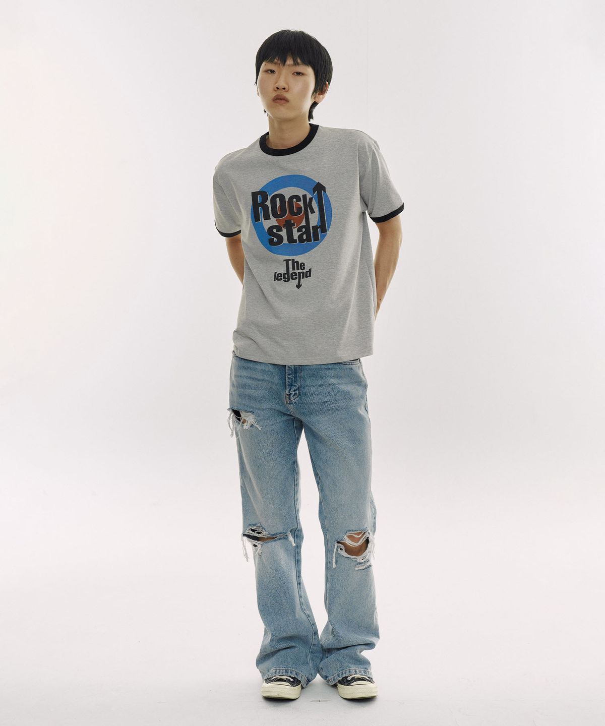 디파이클럽로버스(DEFYCLUBROBBERS) Rock Star The Legend 링거 반팔 티셔츠 (2color)