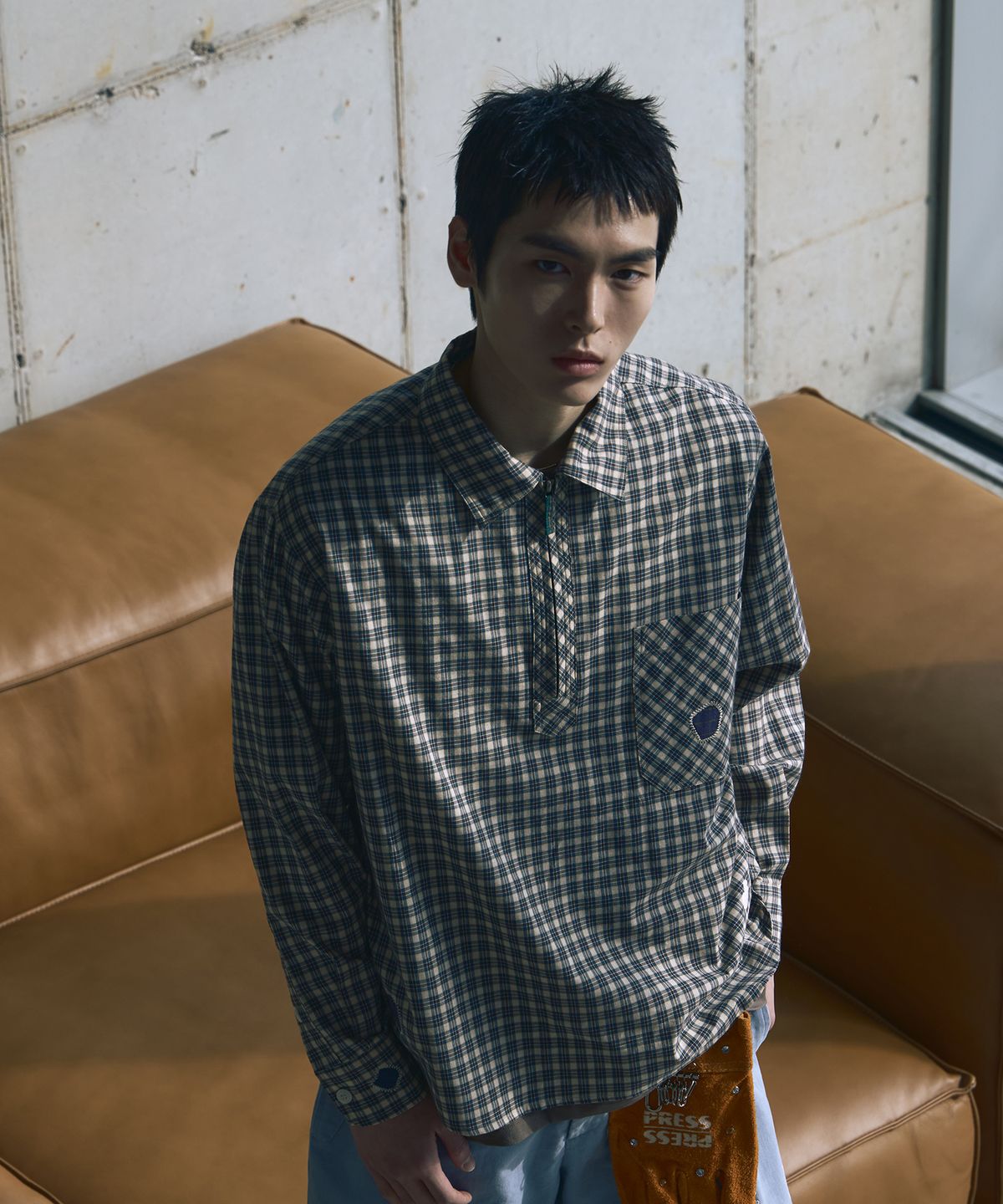 홍우성(HONGWOOSUNG) Field Repair Check Shirt_Beige&Green