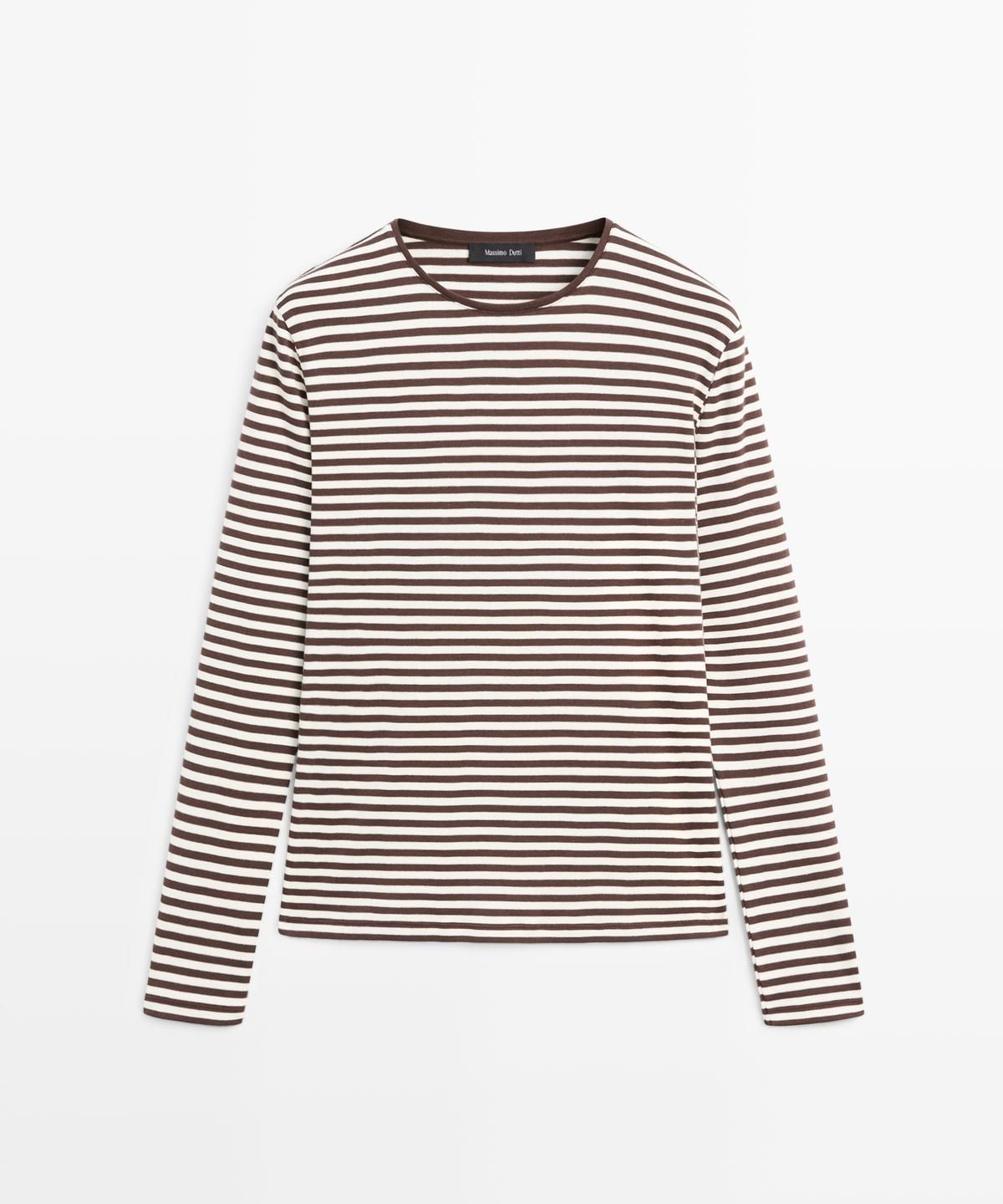 마시모두띠(MASSIMO DUTTI) 콘트라스트 디테일 스트라이프 긴팔 티셔츠