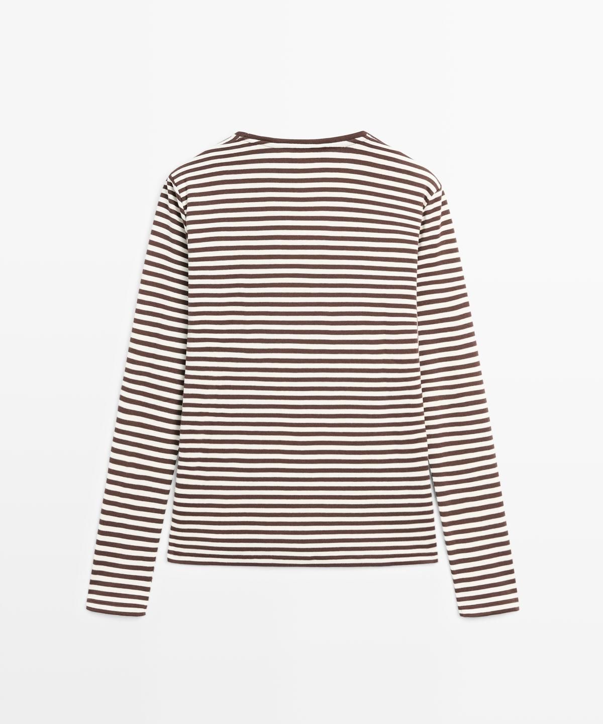 마시모두띠(MASSIMO DUTTI) 콘트라스트 디테일 스트라이프 긴팔 티셔츠