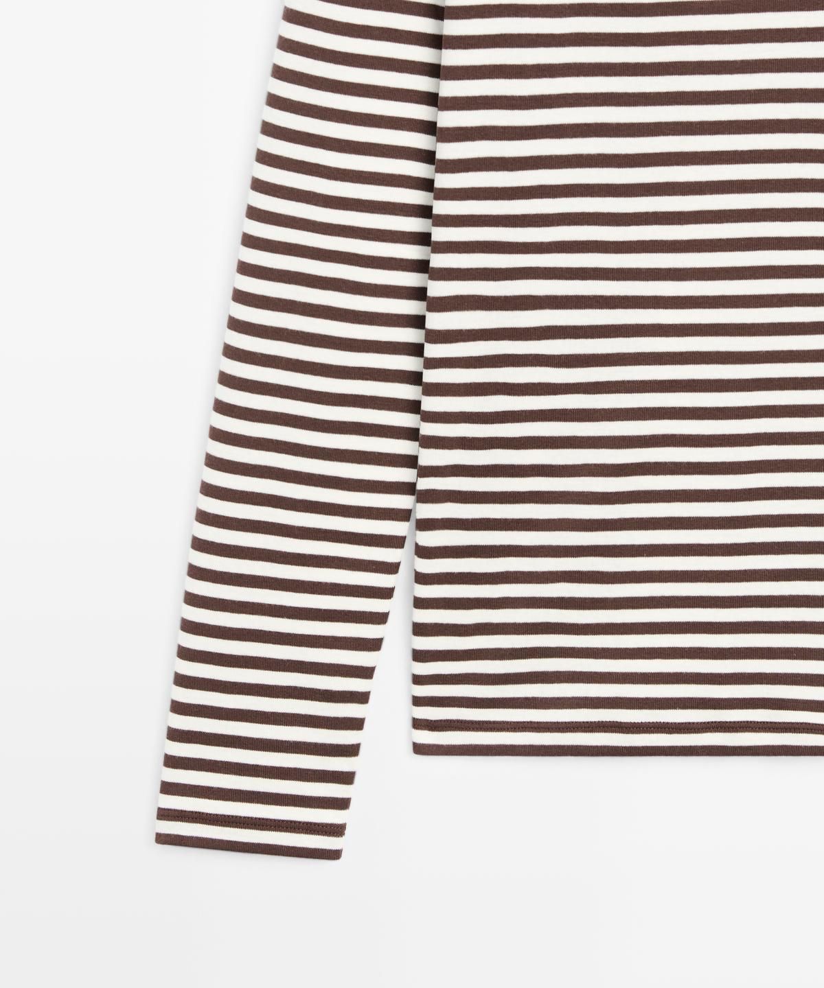 마시모두띠(MASSIMO DUTTI) 콘트라스트 디테일 스트라이프 긴팔 티셔츠