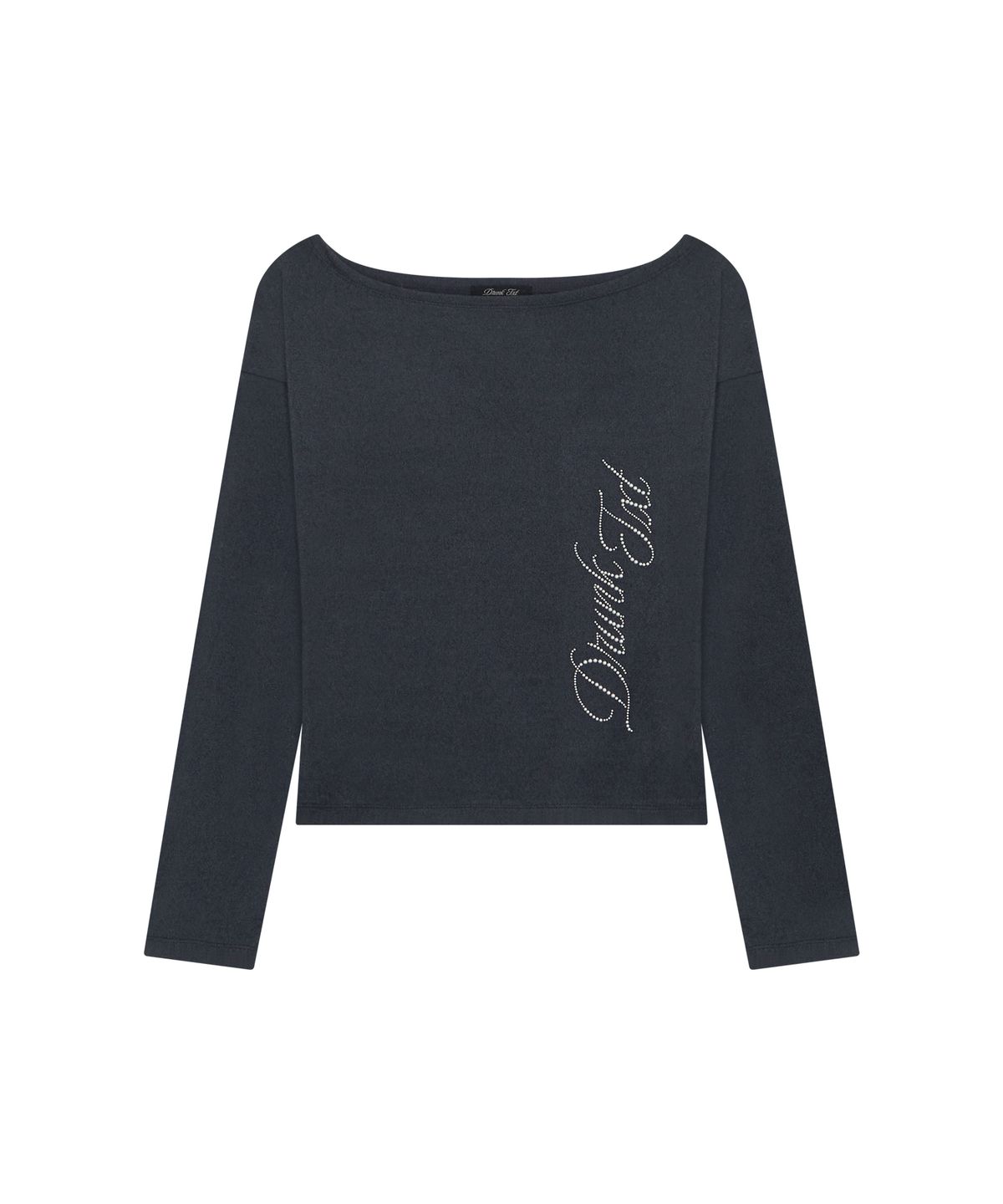 드렁크텍스트(DRUNKTXT) [Woman] Hotfix Off Shoulder Long Sleeve Charcoal