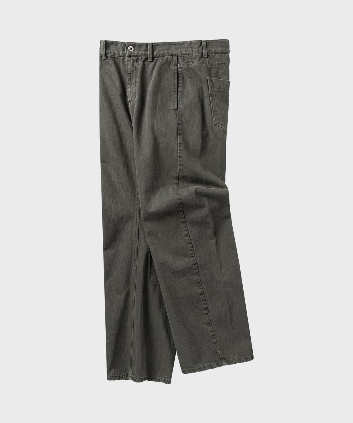 넌블랭크(NONBLANK) 가먼트 다잉 커브드 데님 팬츠_KHAKI