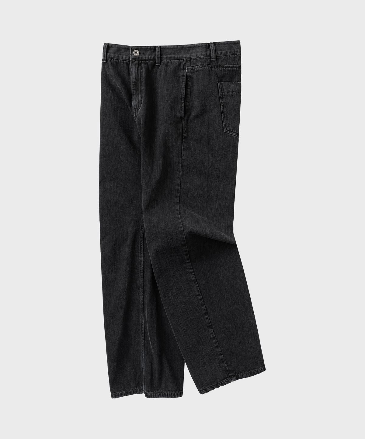 넌블랭크(NONBLANK) 가먼트 다잉 커브드 데님 팬츠_DARK GREY