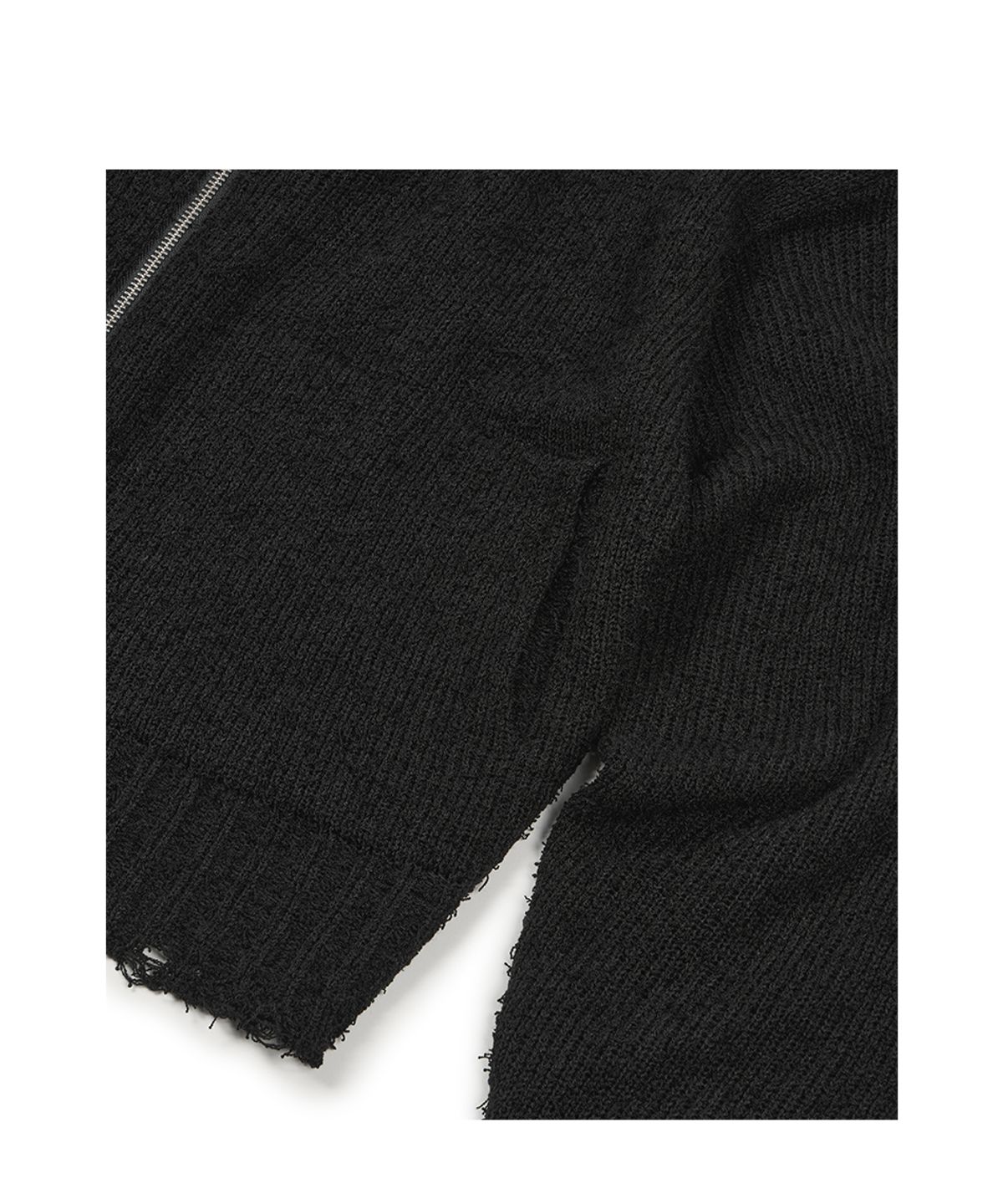 이티씨이(ETCE) DAMAGED CROP NET KNIT ZIP UP (BLACK)