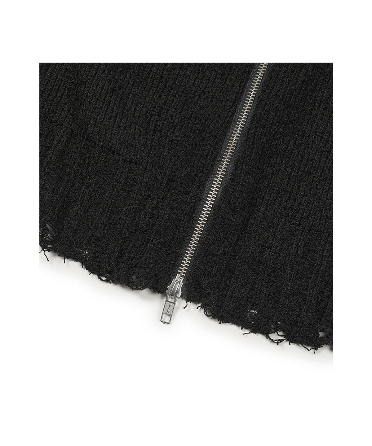 이티씨이(ETCE) DAMAGED CROP NET KNIT ZIP UP (BLACK)
