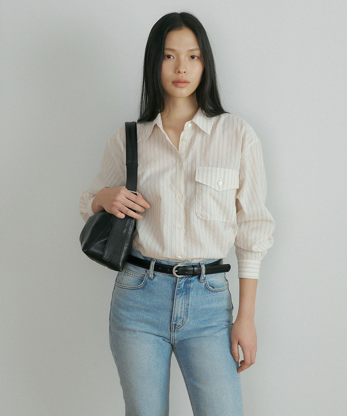 링서울(LINGSEOUL) stripe pocket shirt-beige