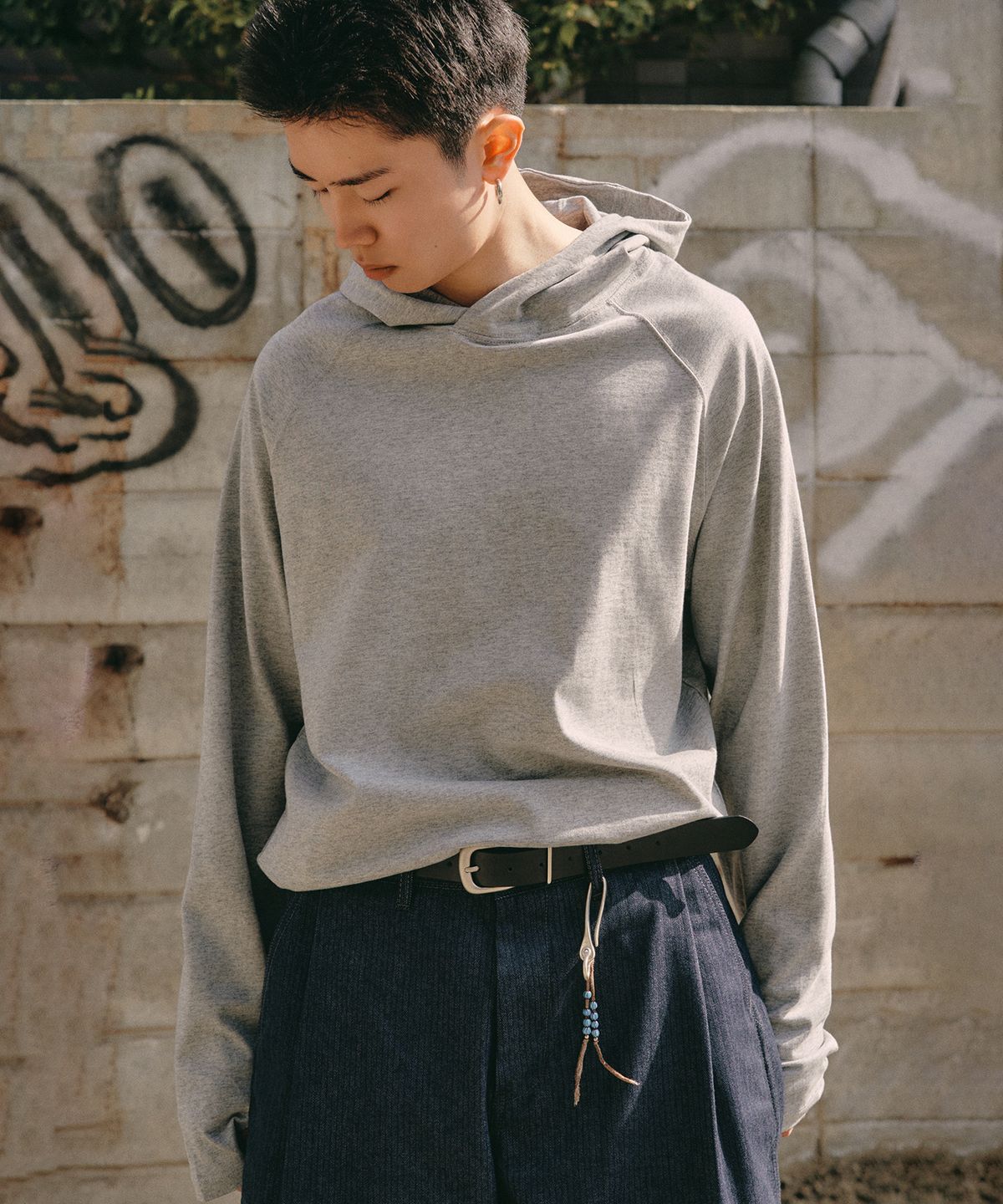 제로(XERO) 핑거 홀 후드 롱 슬리브 [멜란지 그레이]