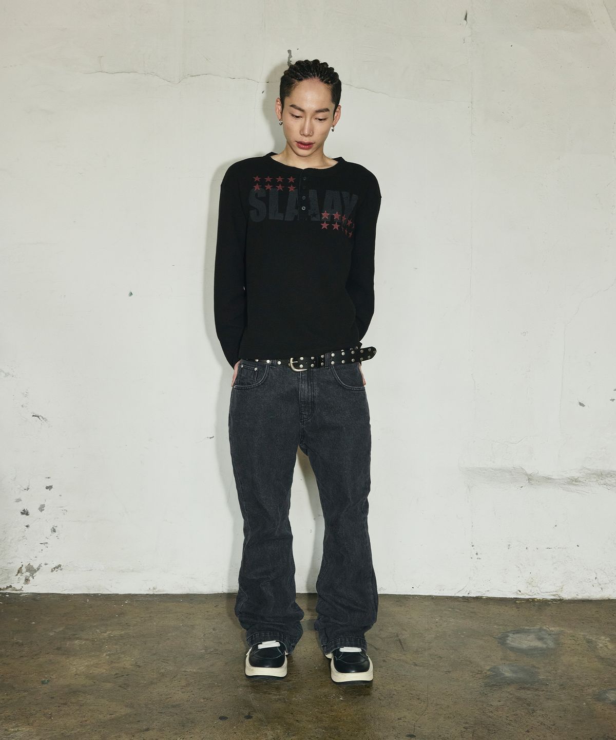 스켈리웩(SCALLYWAG) 더블 스터드 벨트[블랙]