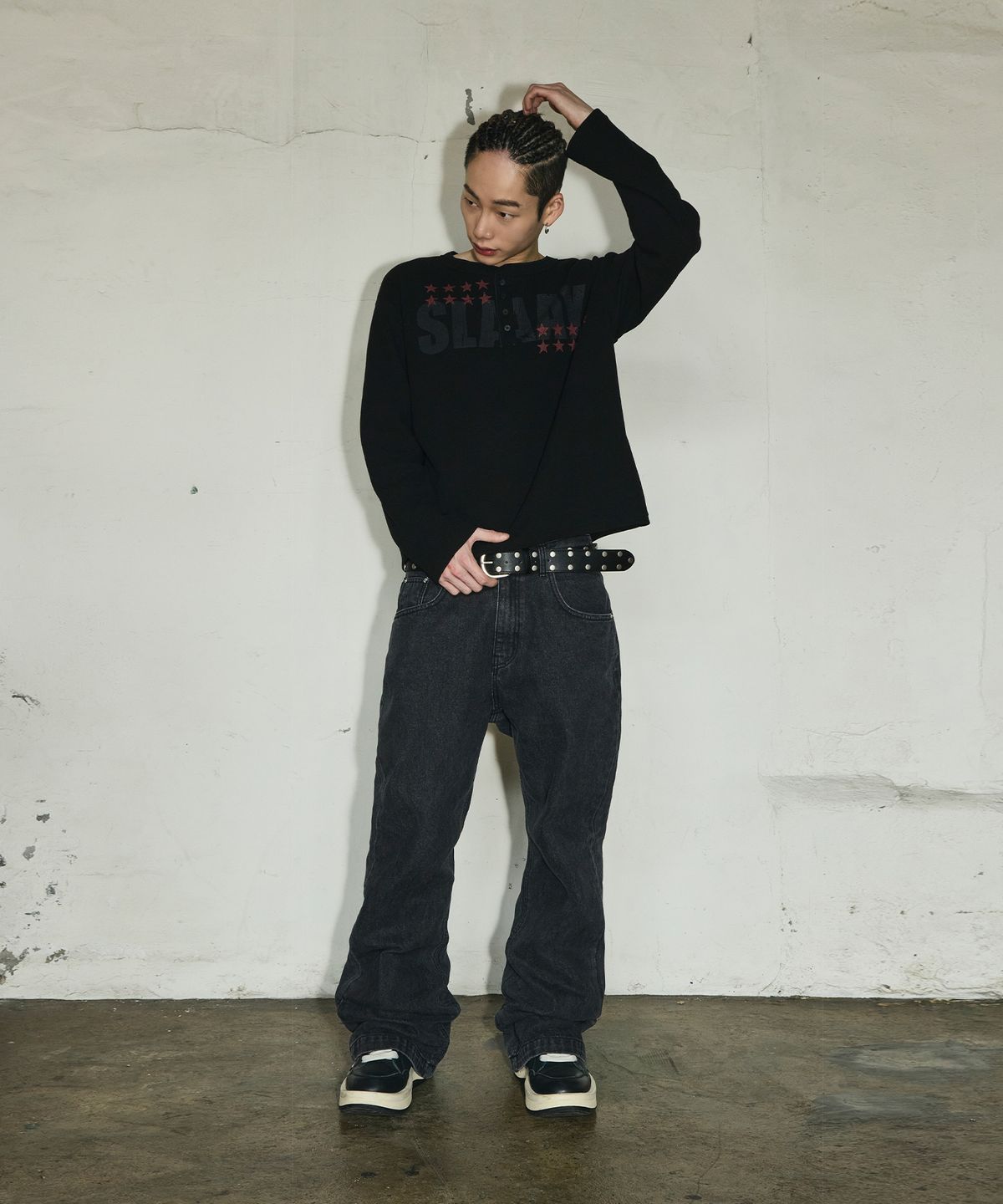 스켈리웩(SCALLYWAG) 더블 스터드 벨트[블랙]
