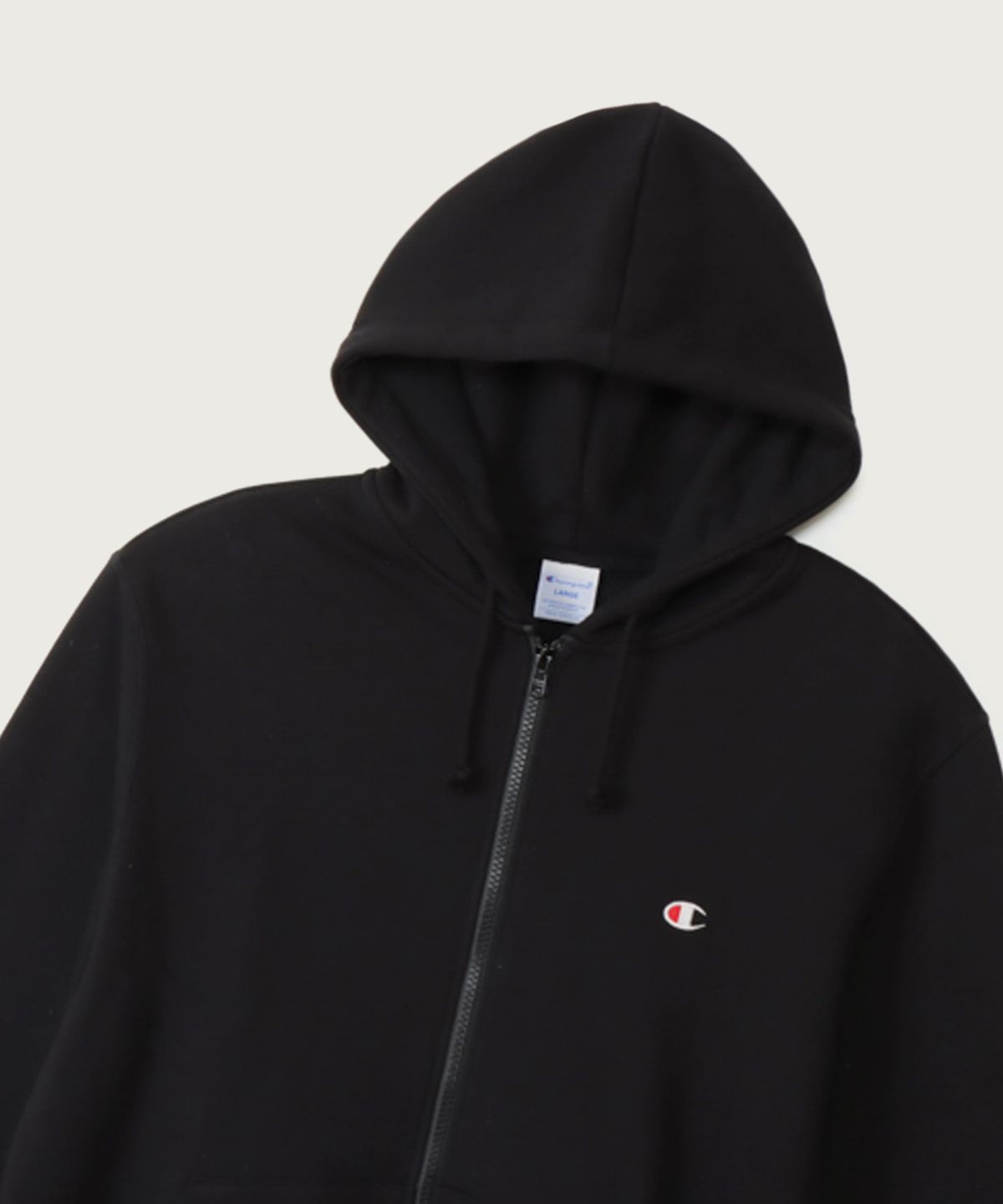 챔피온(CHAMPION) 베이직 C로고 레귤러핏 후드 집업 Off Black