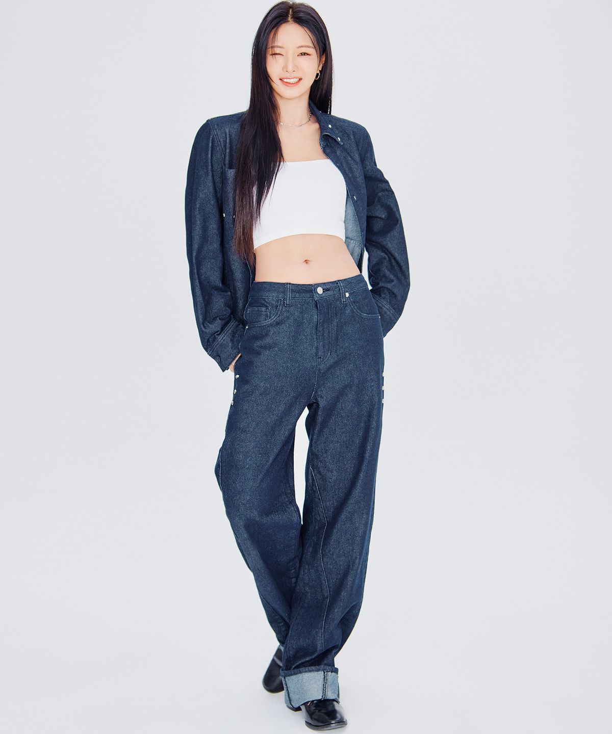 플랙 우먼(PLAC WOMEN) 라인 리벳 데님팬츠 T25 인디고