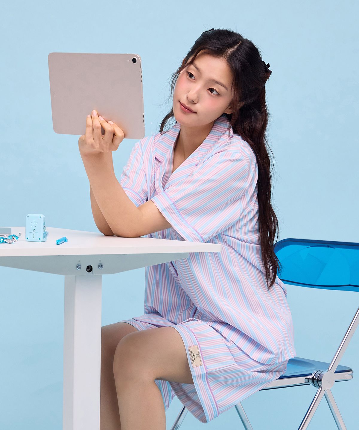 핑크존(PINKZONE) (uni) 캔디베일 반팔 카라 잠옷 세트