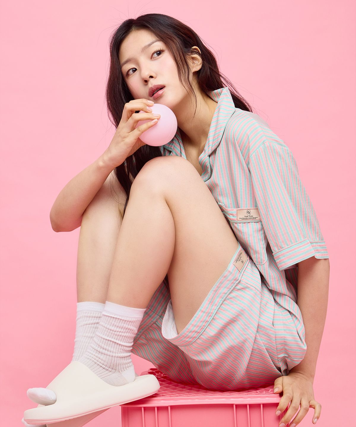 핑크존(PINKZONE) (uni) 오팔 반팔 카라 잠옷 세트