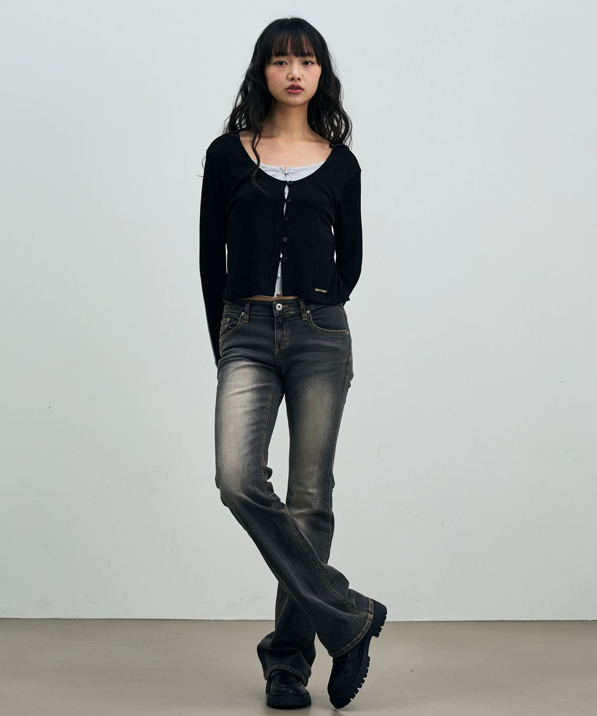 아리킴(ARIKIM) LYLA LAYERED CARDIGAN / BLACK-MELANGE