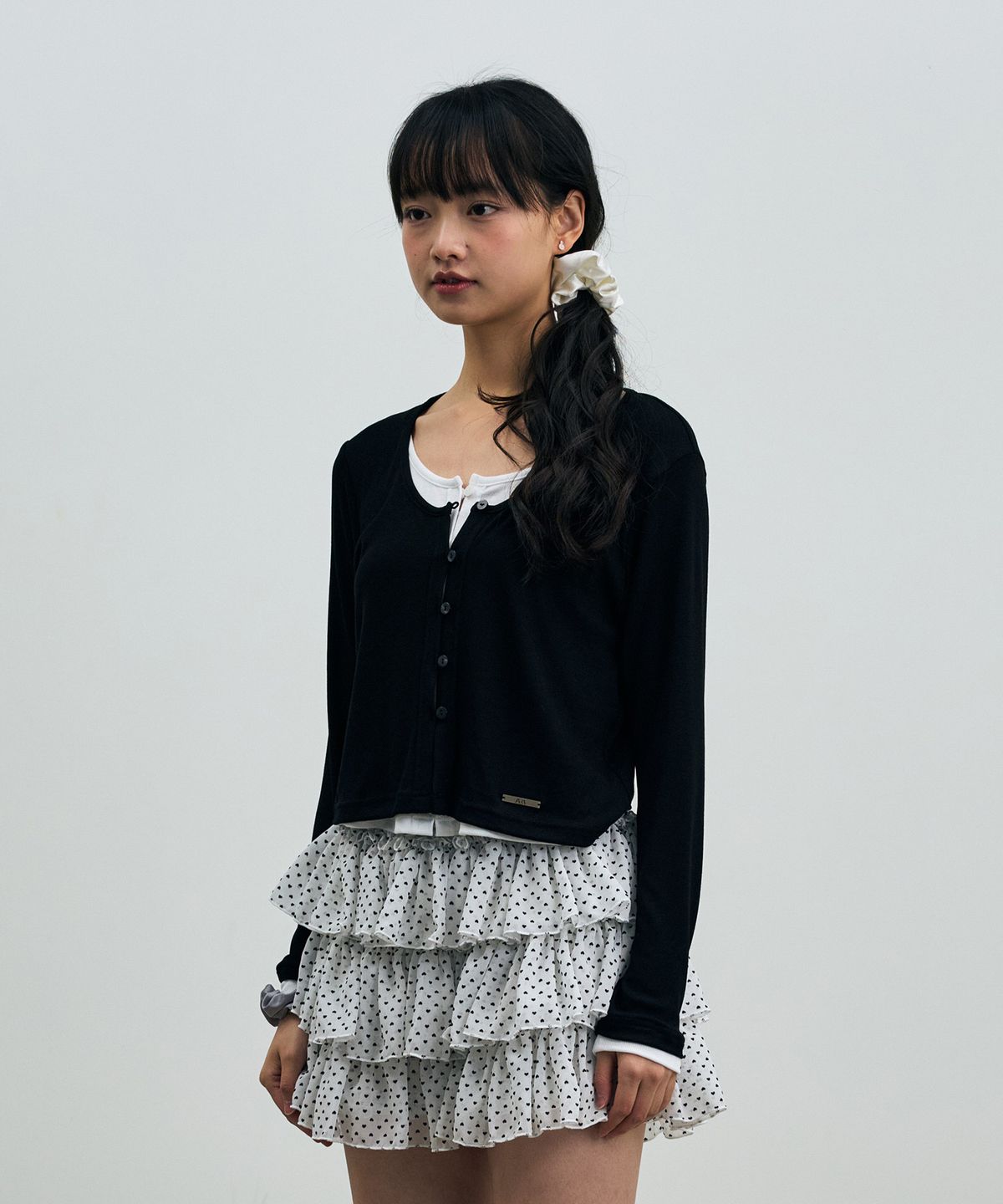 아리킴(ARIKIM) LYLA LAYERED CARDIGAN / BLACK-WHITE