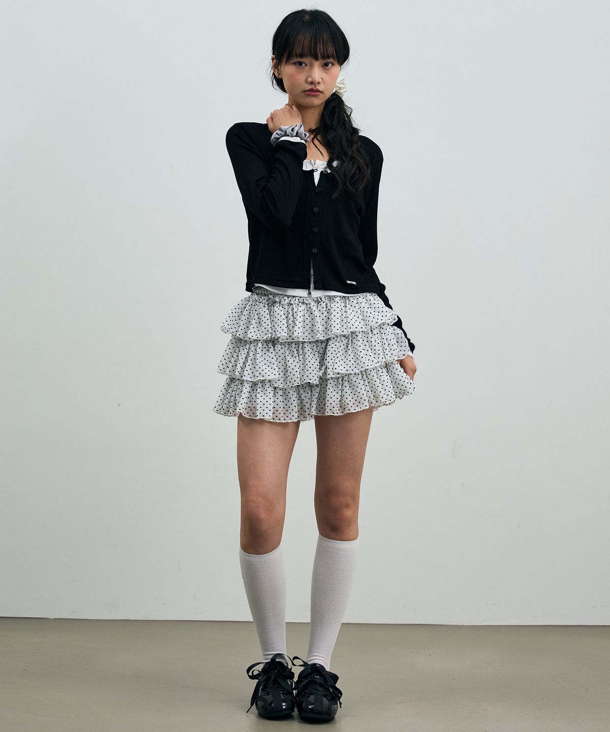 아리킴(ARIKIM) LYLA LAYERED CARDIGAN / BLACK-WHITE