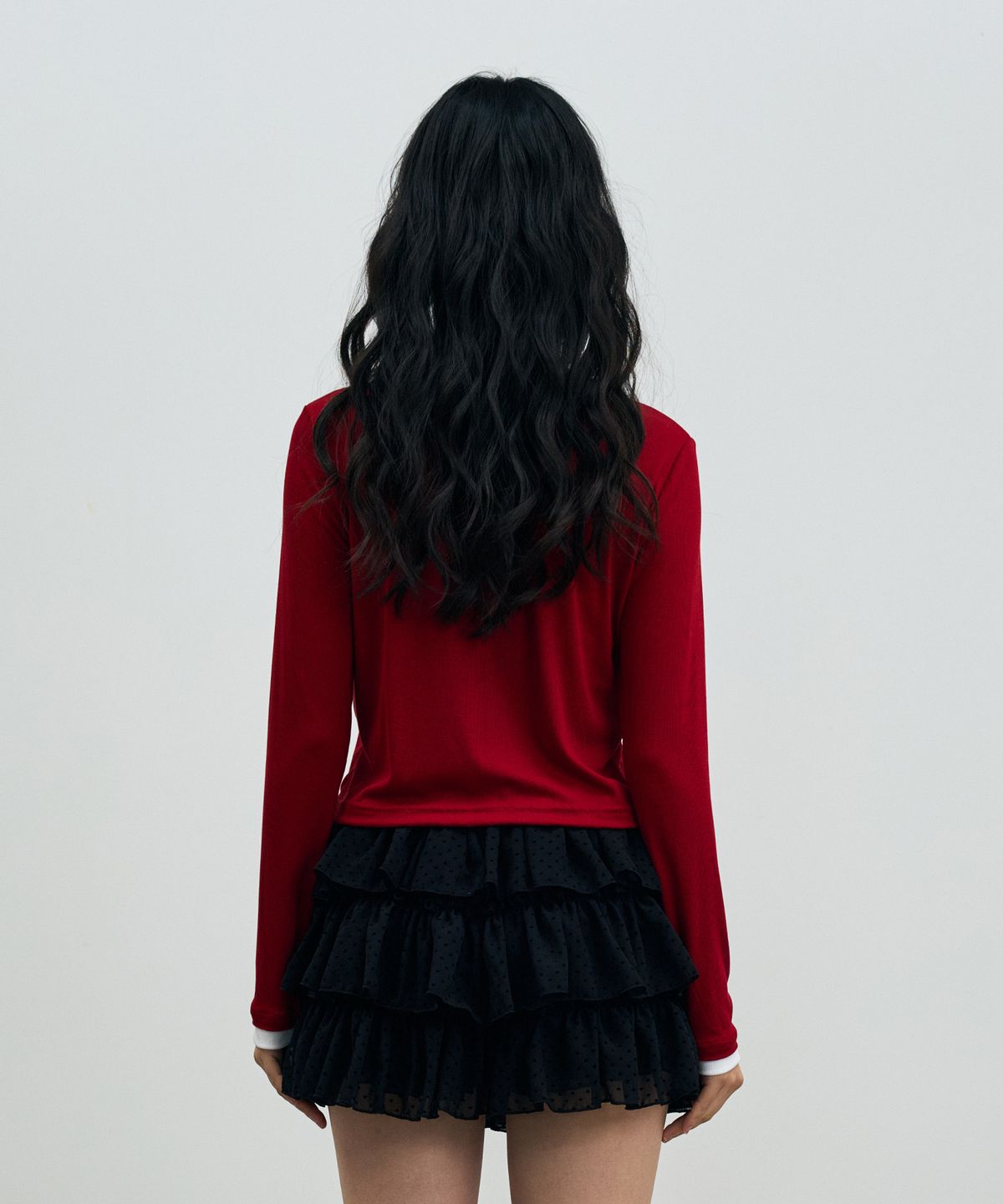 아리킴(ARIKIM) LYLA LAYERED CARDIGAN / RED-WHITE