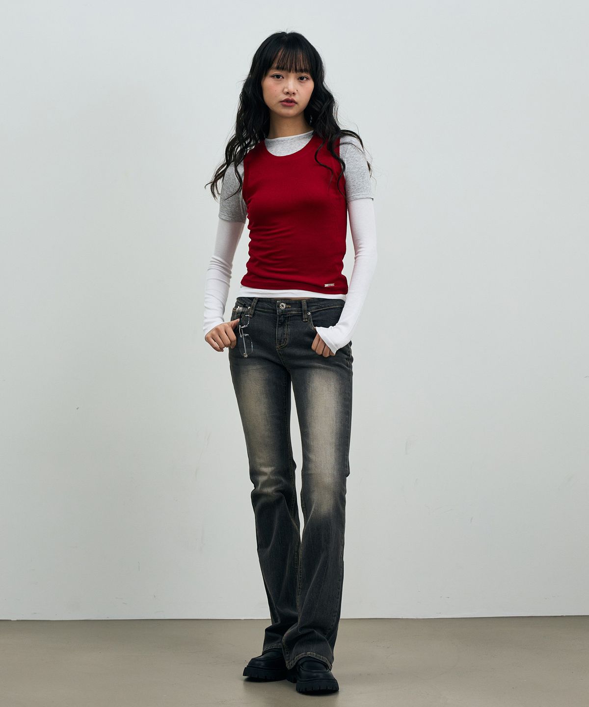 아리킴(ARIKIM) COMET LAYERED SLEEVE TOP / RED
