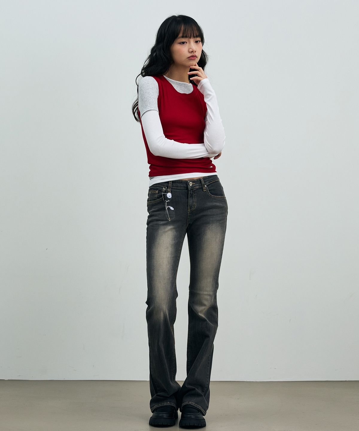 아리킴(ARIKIM) COMET LAYERED SLEEVE TOP / RED