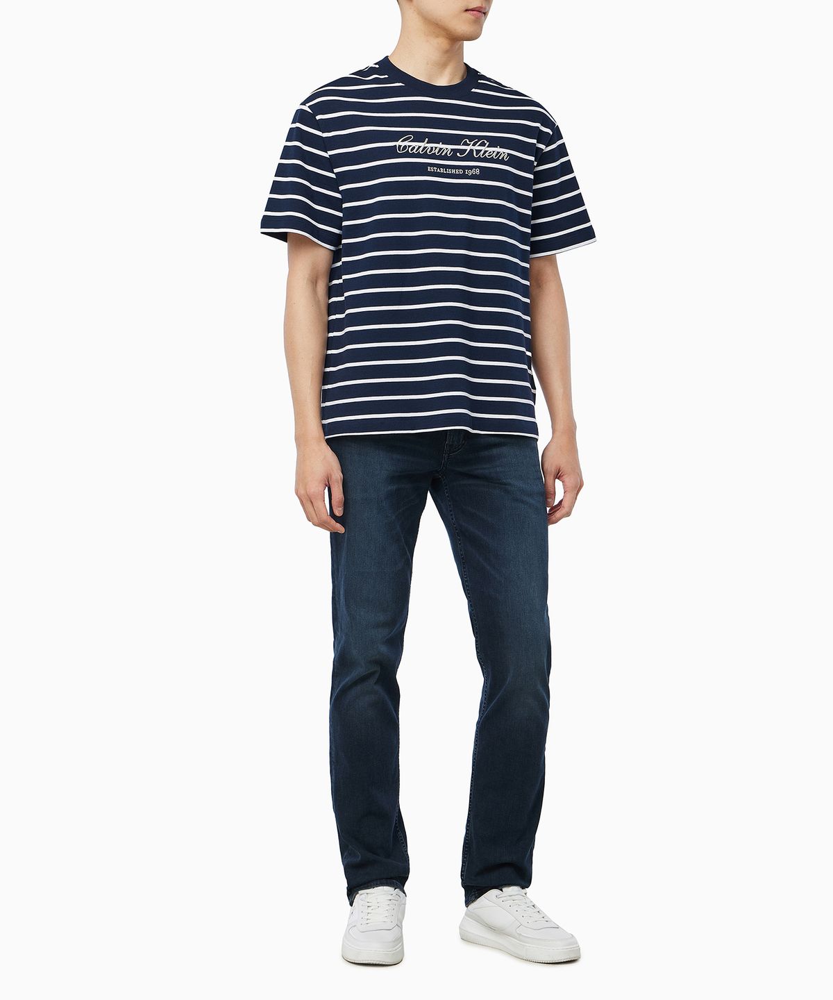 캘빈클라인 진(CALVIN KLEIN JEANS) 스트라이프 피케 캘빈 NYC 반팔 티셔츠 4RF204G CEF