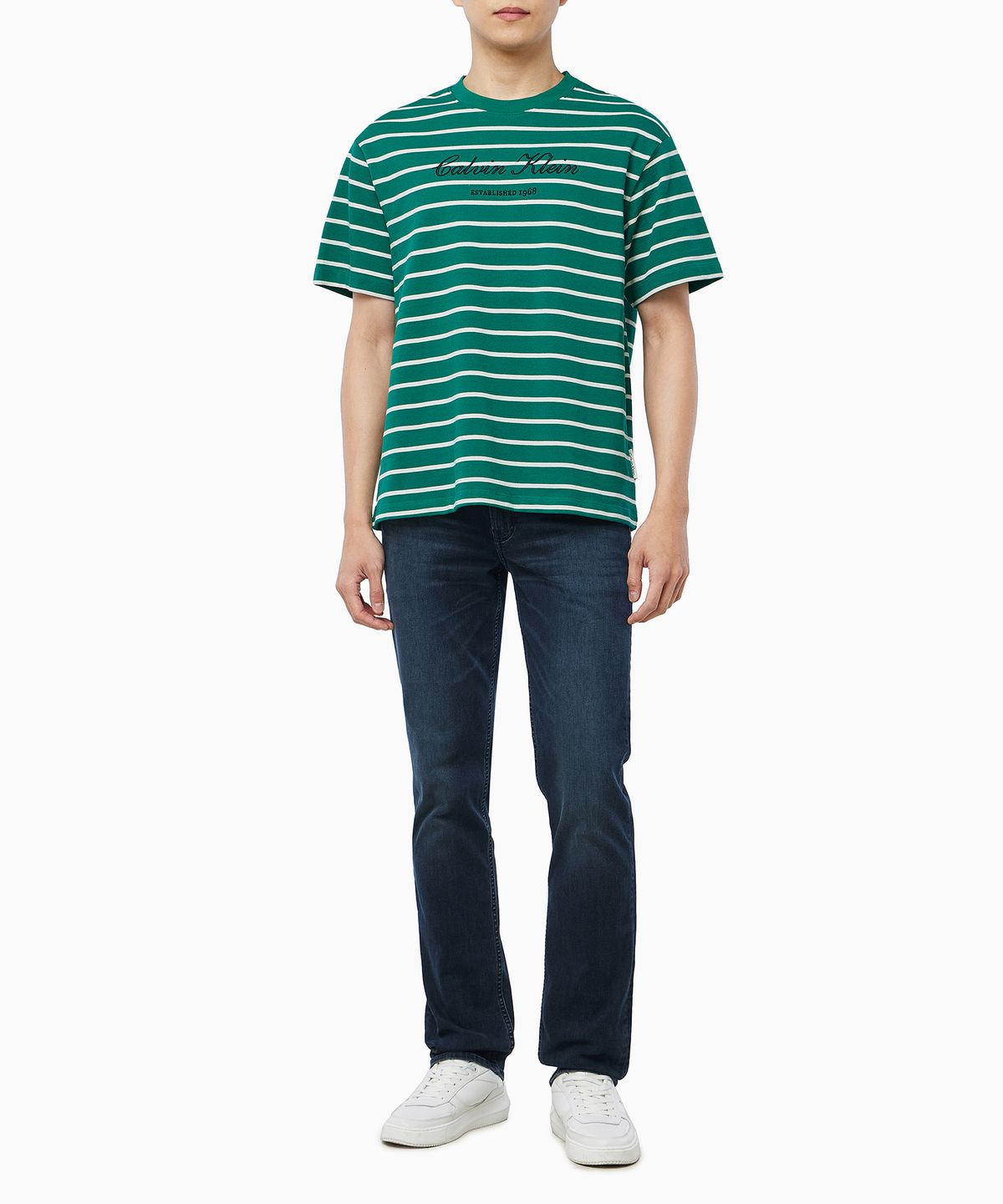 캘빈클라인 진(CALVIN KLEIN JEANS) 스트라이프 피케 캘빈 NYC 반팔 티셔츠 4RF204G L4G
